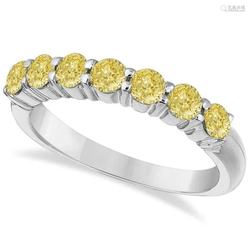 Seven-Stone Fancy Yellow Diamond Ring Band 14k White Go