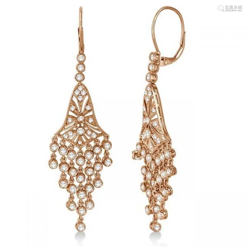 Bezel-Set Dangling Chandelier Diamond Earrings 14K Rose