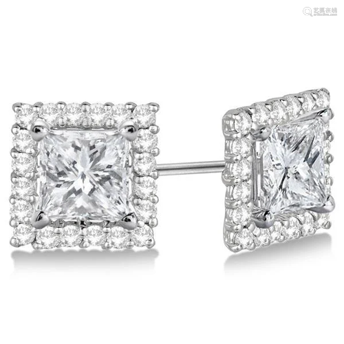 Square Diamond Earring Jackets Pave-Set 14k White Gold