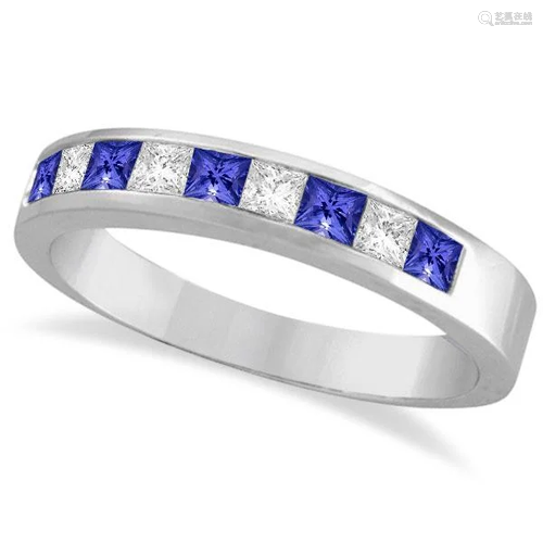 Princess-Cut Tanzanite and White Diamond Ring 14k White