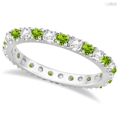 Diamond and Peridot Eternity Ring Stackable Band 14K Wh