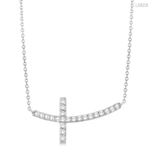 Diamond Sideways Curved Cross Pendant Necklace 14k …