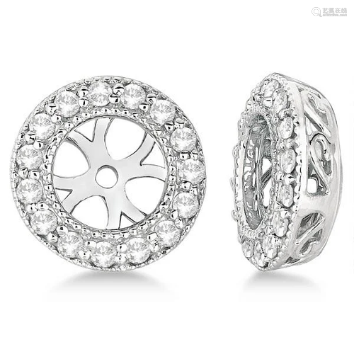 Vintage Style Round Cut Diamond Earring Jackets 14k Whi