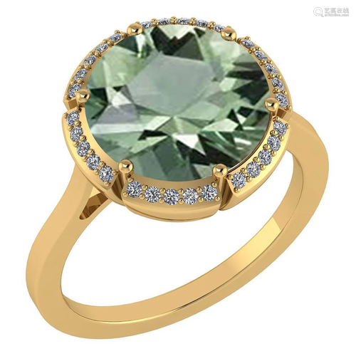 2.08 Ctw Green Amethyst And Diamond 14k Yellow Gold Eng