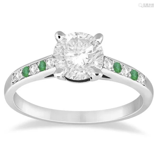 Cathedral Emerald and Diamond Engagement Ring 14k White