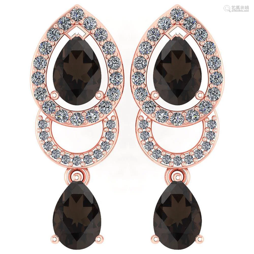 2.34 Ctw Smoky Quarzt And Diamond 14k Rose Gold Halo Da