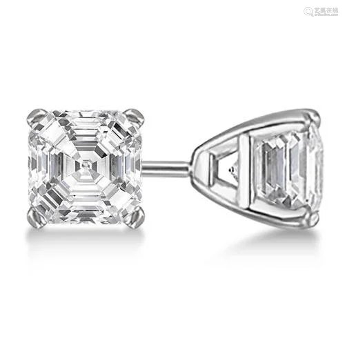 1.00ctw. Asscher-Cut Diamond Stud Earrings Platinum J-K