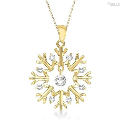 Snowflake Shaped Diamond Pendant Necklace 14k Yello…