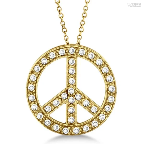 Diamond Peace Sign Pendant Necklace 14k Yellow Gold 0.5