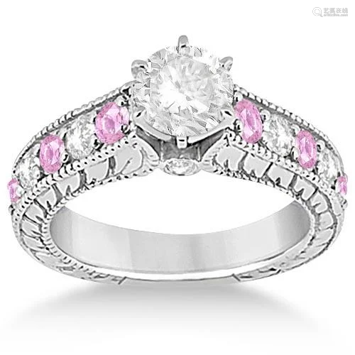 Vintage Style Diamond and Pink Sapphire Engagement Ring