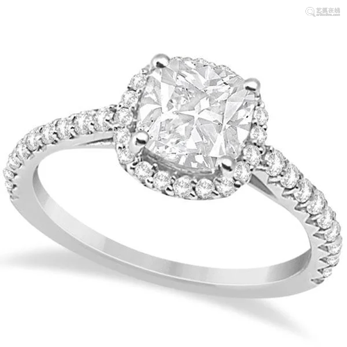 Halo Design Cushion Cut Diamond Engagement Ring 14K Whi