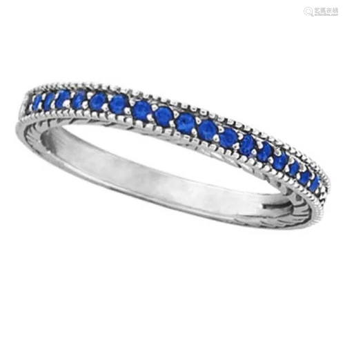 Blue Sapphire Stackable Ring With Milgrain Edges in 14k