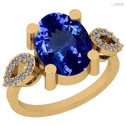 Certified 4.16 Ctw VS/SI1 Tanzanite and Diamond 14K Yel