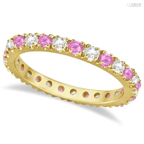 Diamond and Pink Sapphire Eternity Ring Stackable 14k Y