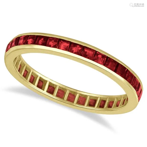 Princess-Cut Garnet Eternity Ring Band 14k Yellow Gold