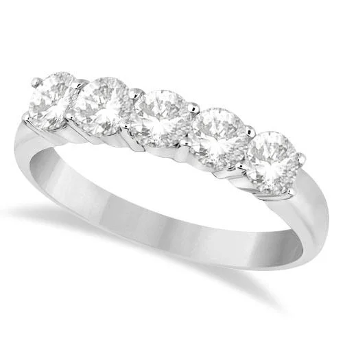 Five Stone Diamond Ring Anniversary Band 14k White Gold