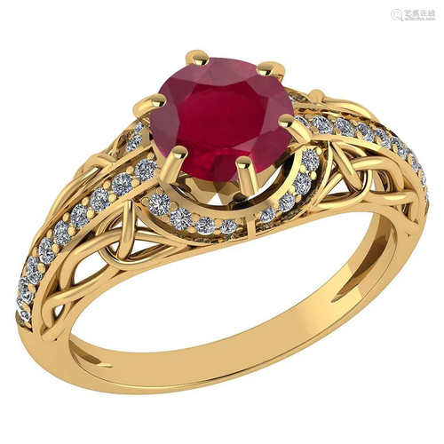 Certified 1.43 Ctw Ruby And Diamond 18K Yellow Gold Hal