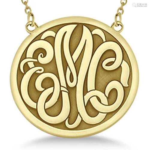 Engraved Initial Circle Monogram Pendant Necklace in 14