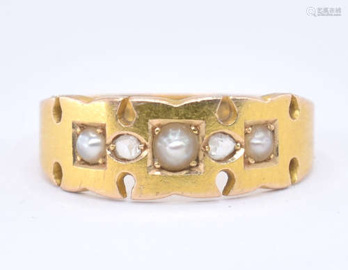 VICTORIAN 15CT GOLD PEARL & DIAMOND RING