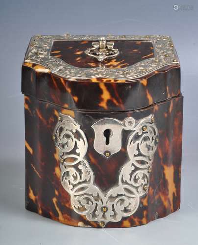 EDWARDIAN MARTIN HALL & CO TORTOISE SHELL AND SILVER TEA CAD...