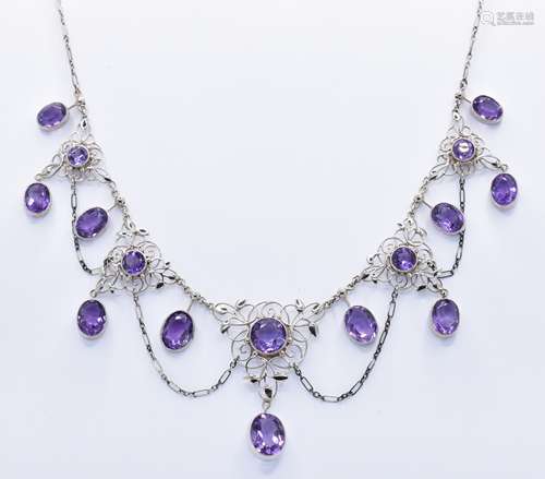 LIBERTY & CO WHITE GOLD AND AMETHYST NECKLACE