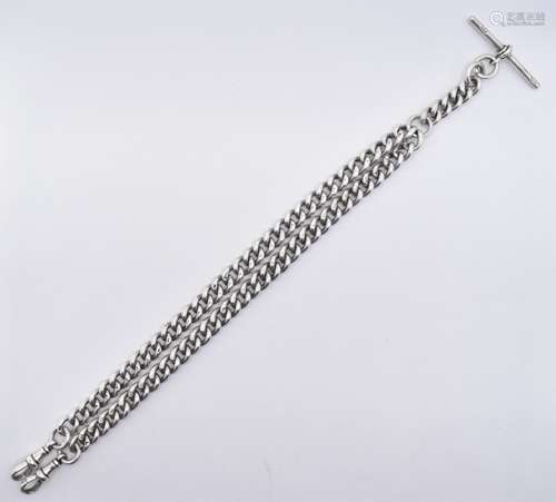 1920'S SILVER DOUBLE CURB LINK POCKET WATCH CHAIN