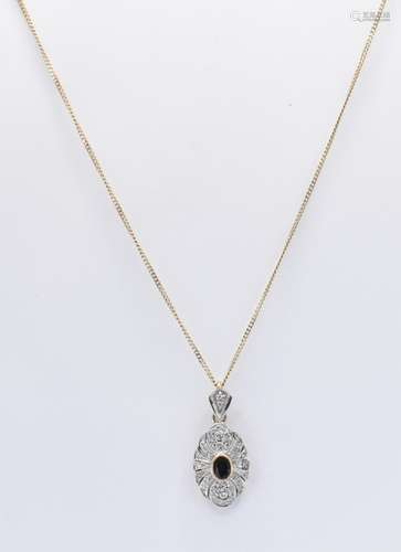 9CT GOLD DIAMOND AND SAPPHIRE PENDANT NECKLACE