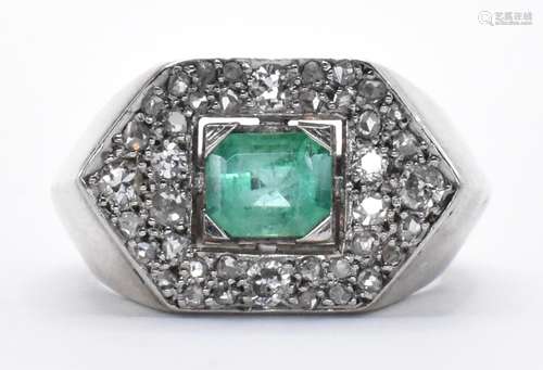 PLATINUM EMERALD AND DIAMOND DRESS RING