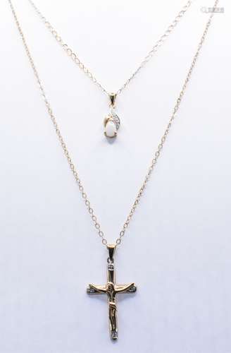 TWO 9CT GOLD STONE SET PENDANT NECKLACES