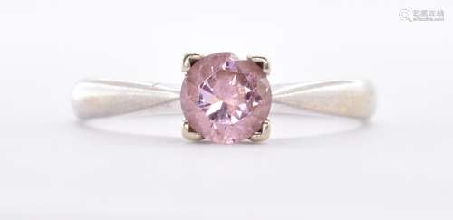 9CT WHITE GOLD AND PINK STONE SOLITAIRE RING