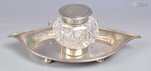 EDWARDIAN JOSIAH WILLIAMS SILVER INKWELL STAND