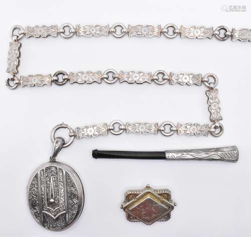 VICTORIAN SILVER LOCKET AND BOOK CHAIN