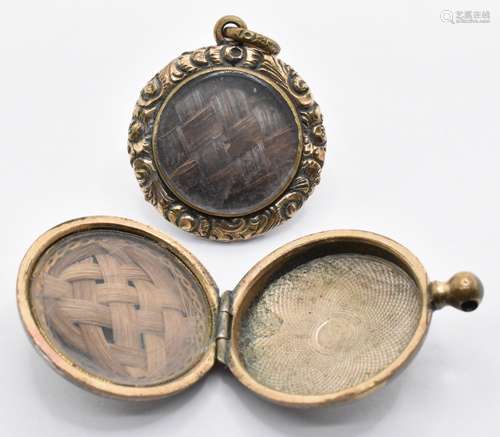 TWO 19TH CENTURY HAIR WORK MOURNING LOCKETS