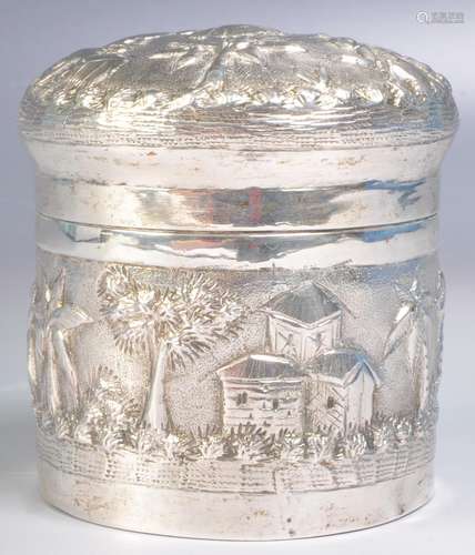 INDIAN SILVER REPOUSSE CADDY JAR