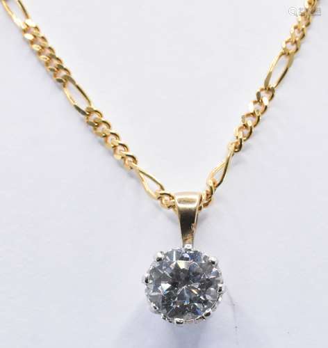 9CT GOLD FIGARO NECKLACE CHAIN & WHITE STONE PENDANT