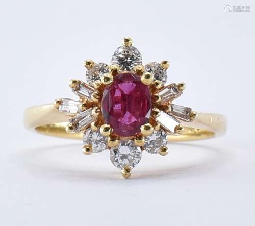 18CT GOLD RUBY AND DIAMOND CLUSTER RING