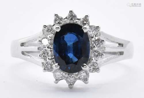 18T WHITE GOLD SAPPHIRE AND DIAMOND CLUSTER RING