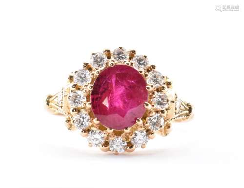 18CT GOLD RUBY & DIAMOND CLUSTER RING