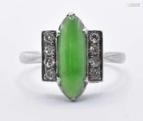 WHITE GOLD JADE & DIAMOND RING