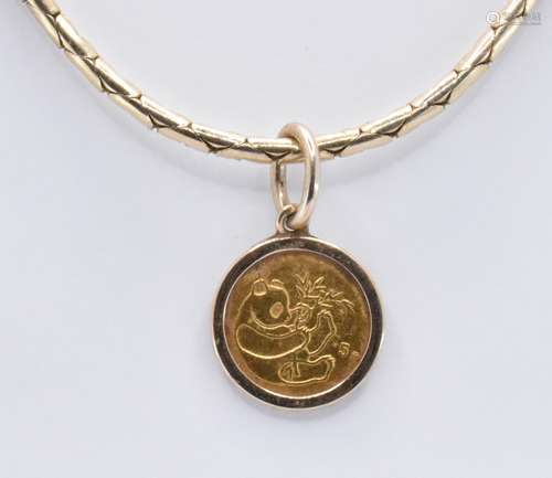 14CT GOLD 5 YUAN PENDANT CHAIN NECKLACE