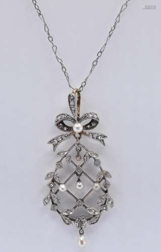 EDWARDIAN DIAMOND & PEARL PENDANT NECKLACE