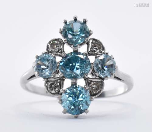 PLATINUM ZIRCON AND DIAMOND CLUSTER RING