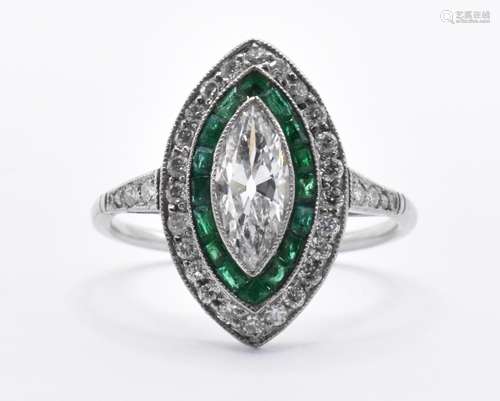 PLATINUM DIAMOND AND EMERALD DRESS RING