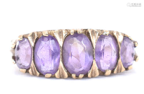 9CT GOLD AMETHYST FIVE STONE RING