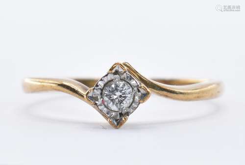 9CT GOLD AND DIAMOND CROSSOVER RING