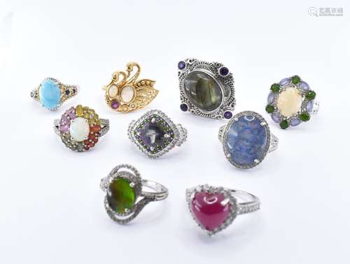 COLLECTION OF 925 SILVER STONE SET DRESS RINGS.