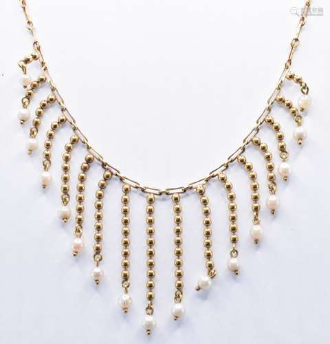 18CT GOLD AND PEARL FRINGE NECKLACE