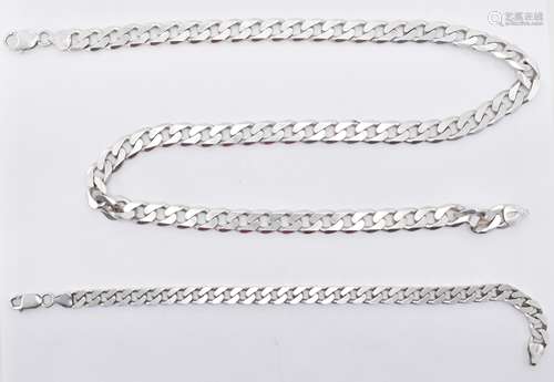 925 SILVER FLAT LINK NECKLACE AND BRACELET