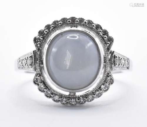 18CT WHITE GOLD STAR SAPPHIRE & DIAMOND RING