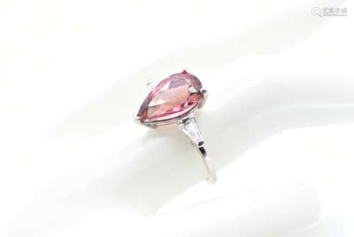 WHITE GOLD PINK TOURMALINE AND DIAMOND RING